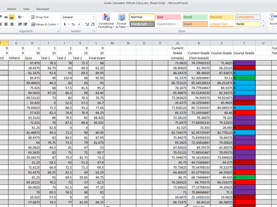 Picture of the spreadsheet
