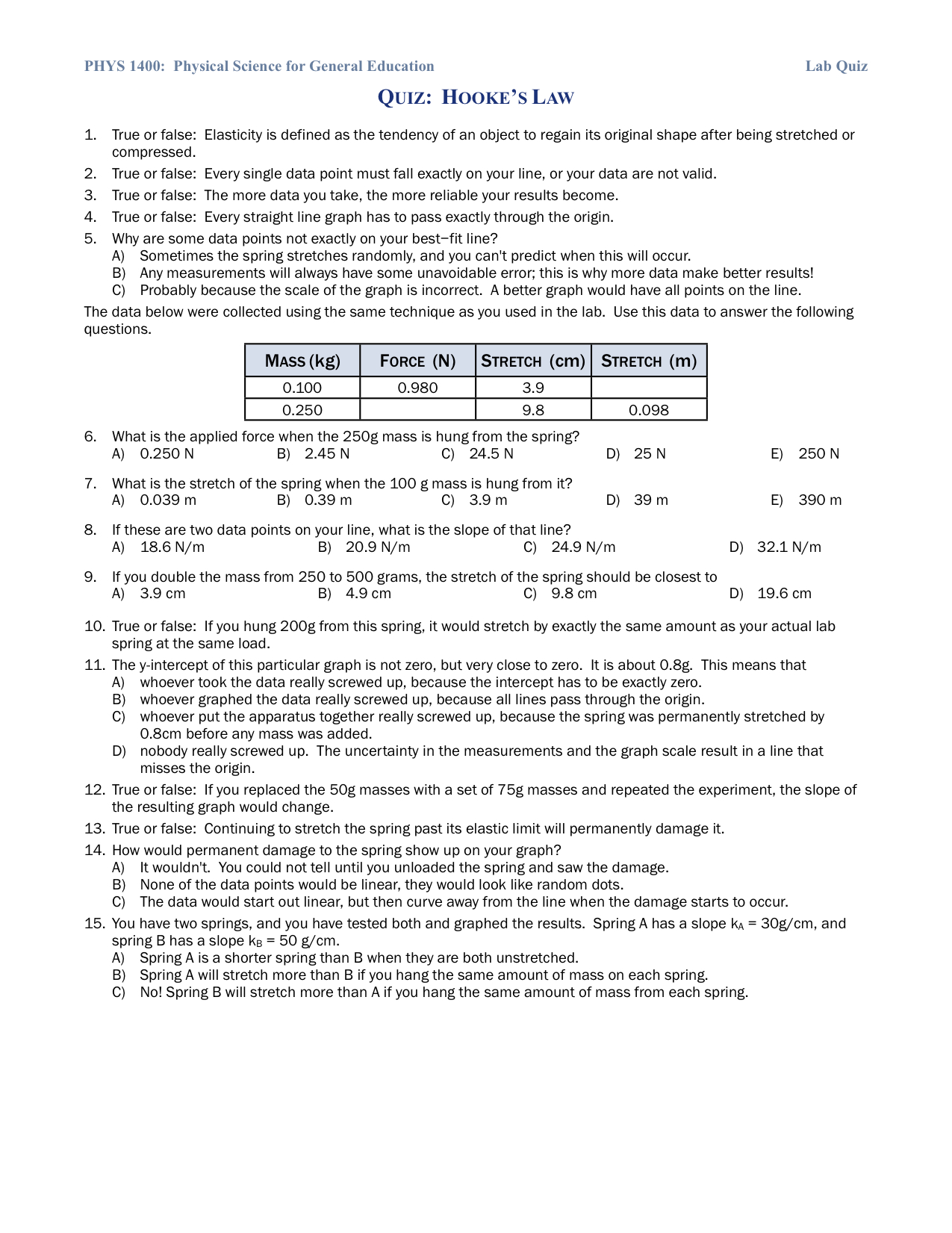 physics science lab questions